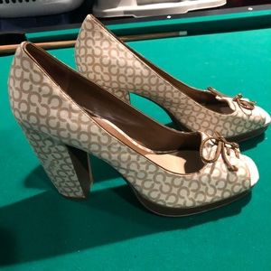 Coach Size 10, Classic tan Coach wedge heels
